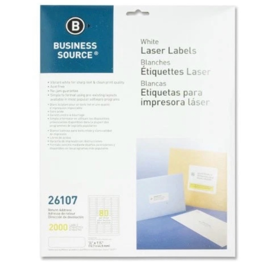 Business Source 26107 White Laser Labels - Return Address  1/2"x1-3/4" (2000/PK)